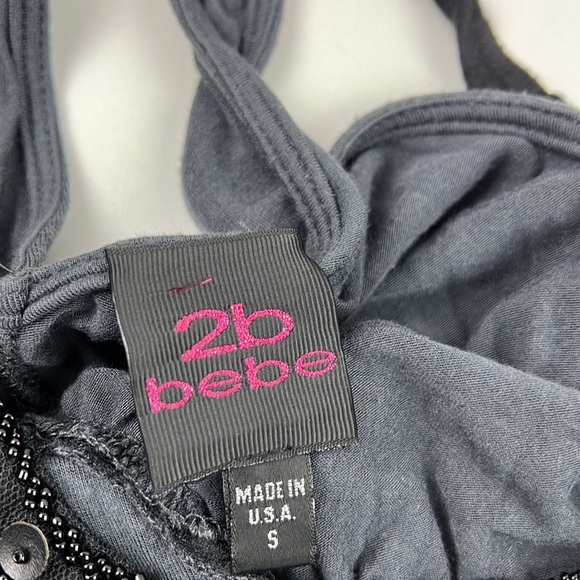 2b bebe charcoal flowy bedazzled rhinestone halter  tank top - Picture 7 of 10